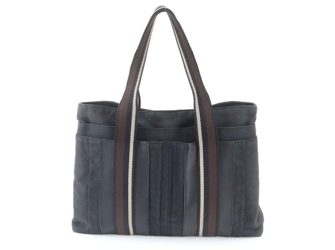 Hermès Sac cabas Hermes Troca Horizontal MM en cuir et toile Noir