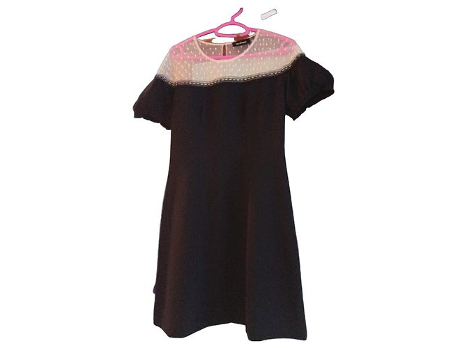 The Kooples Kurzes Schwarzes Spitzenkleid mit Polka Dot Tüll