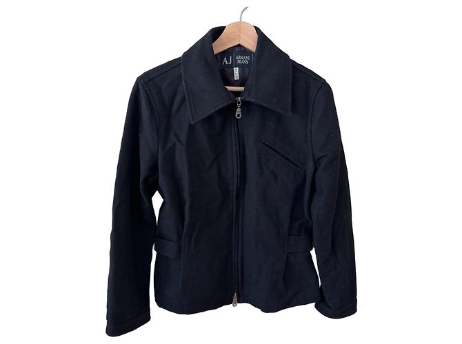 Armani Jeans Black Wool Blend Bomber Jacket
