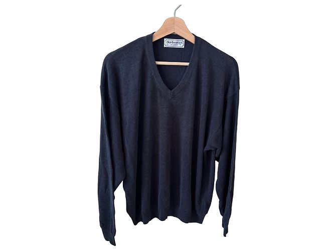 Burberrys Wool V-Neck Sweater Dark blue