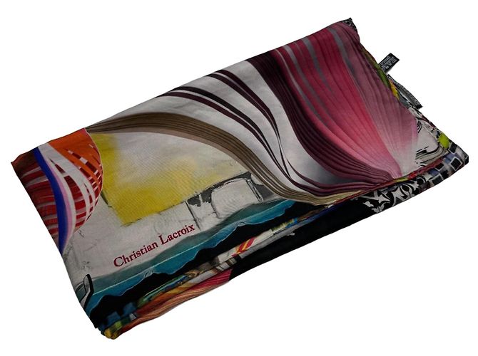 Pañuelo de seda Christian Lacroix Estampado Abstracto Negro Rosa Blanco Roja Azul Multicolor Verde Amarillo