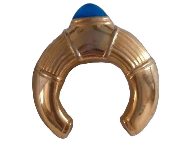 Boucheron Broche Lua Crescente Ouro Pedra Azul Dourado