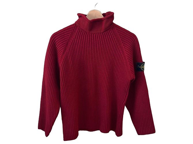 Stone Island Roter Woll-Rollkragenpullover