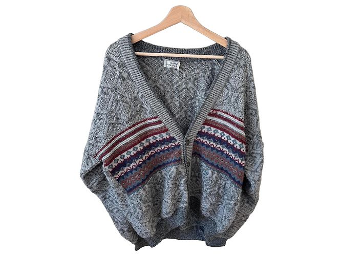 Gianni Versace Grey Wool Fair Isle Cardigan Multiple colors