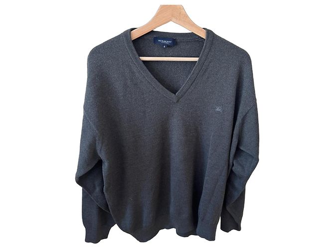 Burberry V-Ausschnitt Wollpullover Grau 