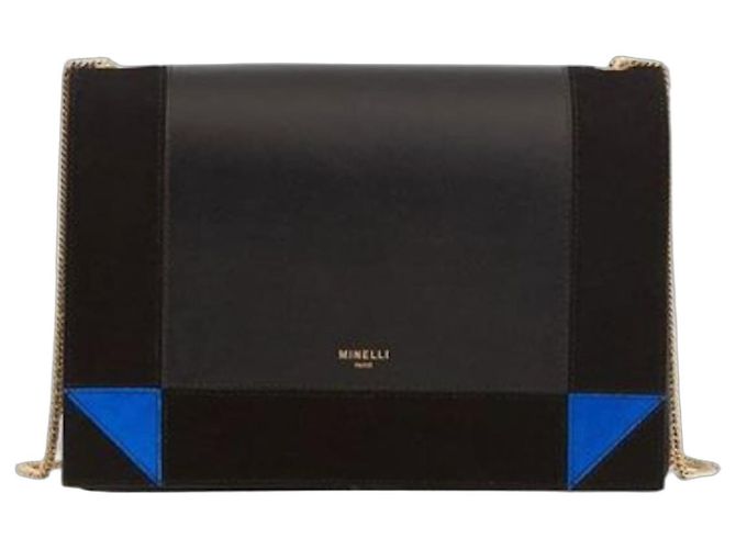 Minelli Borsa box in pelle e camoscio nera e blu Nero 