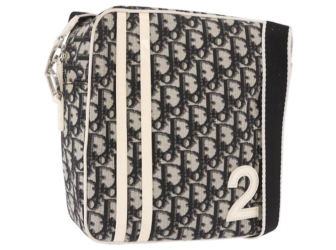 Borsa a tracolla Christian Dior Trotter Canvas PVC Nero Argento Auth 187794