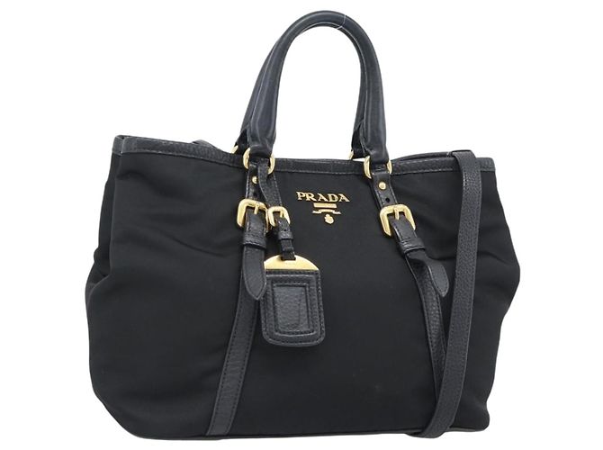 Borsa PRADA Nylon 2way Nera Oro Auth 187512V Nero D'oro