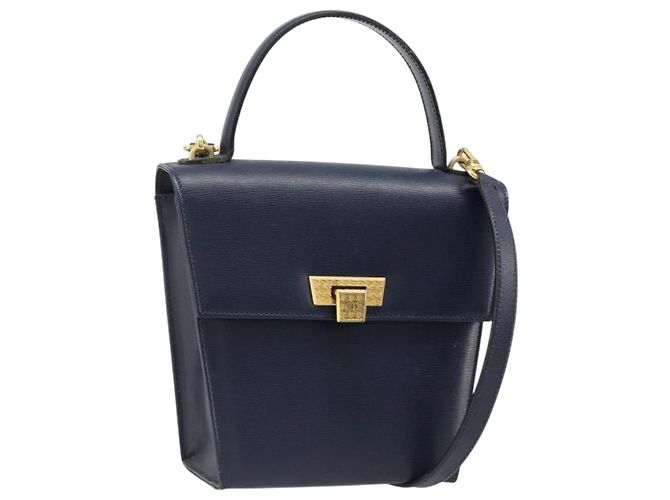 Borsa a tracolla Christian Dior in pelle 2way blu oro Auth 185936A D'oro