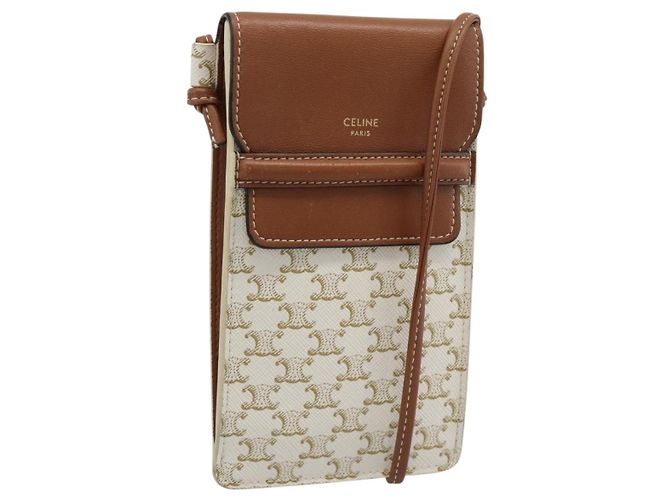 Céline CELINE Triomphe Shoulder Pouch Bag PVC White Auth ka4775V Blanc