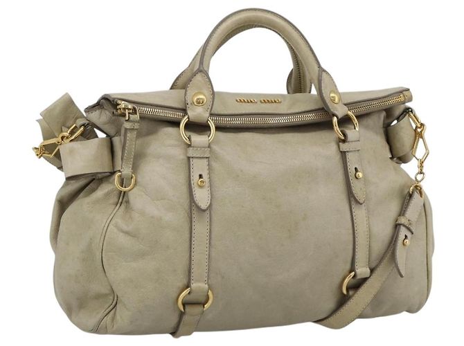 Bolsa Miu Miu de couro 2way Beige Gold Auth 187673V Bege Dourado