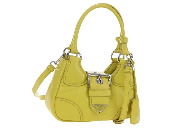 Bolsa de mão PRADA de couro 2way Amarelo Prata Auth 184870SAM