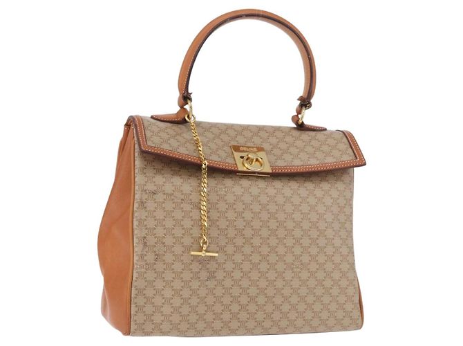 Céline Borsa CELINE Macadam Canvas PVC Beige Oro Auth 186876 D'oro