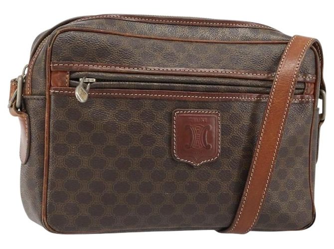 Céline Bolsa de Ombro CELINE Macadam Canvas PVC Couro Marrom Ouro Auth 186814 Dourado