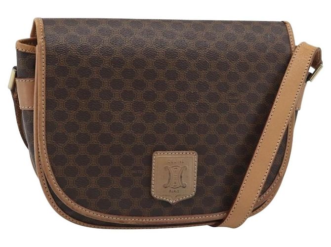 Céline Borsa a Spalla CELINE Macadam Canvas PVC Pelle Marrone Oro Auth BA13476 D'oro