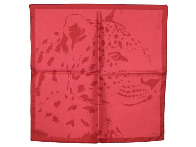 CARTIER Mini Scarf Leopard Silk Red Auth am11882M Rosso
