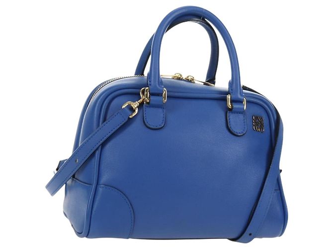 Bolsa LOEWE Amazona 75 de couro 2way Azul Dourado Auth 185420SM