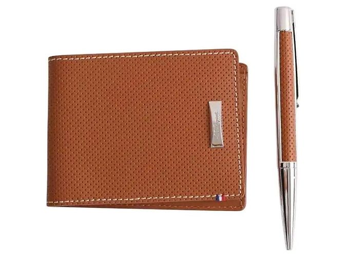 Autre Marque Wallet and pen gift set camel
