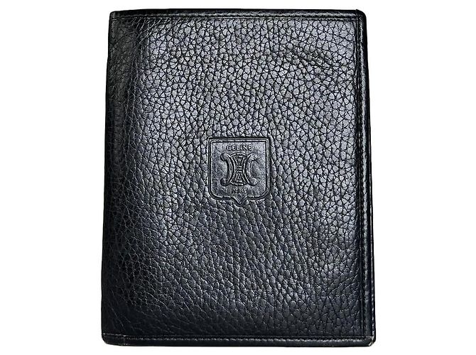 Edge Céline Vintage Celine Pebbled Leather Card Holder Black Gold