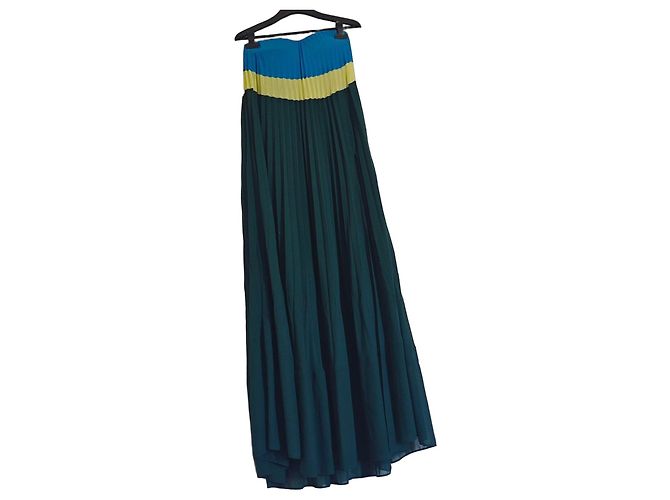Pinko mehrfarbiges langes Plissee-Kleid Blau Gelb Dunkelgrün