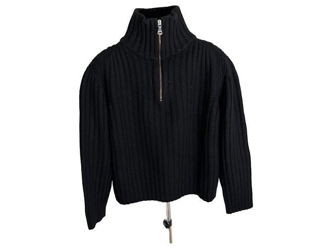 Alberta Ferretti Ferre Grobstrick-Pullover mit Reißverschluss Schwarz