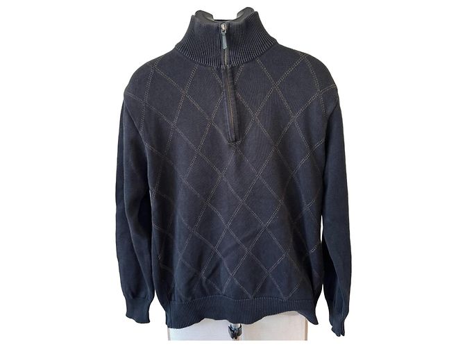 Autre Marque Marlboro Classics Herren Quarter-Zip Pullover Argyle Dunkelblau