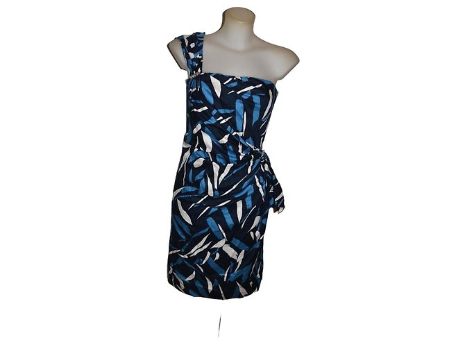 Luisa Spagnoli Abstraktes Print Kleid Weiß Blau Dunkelblau