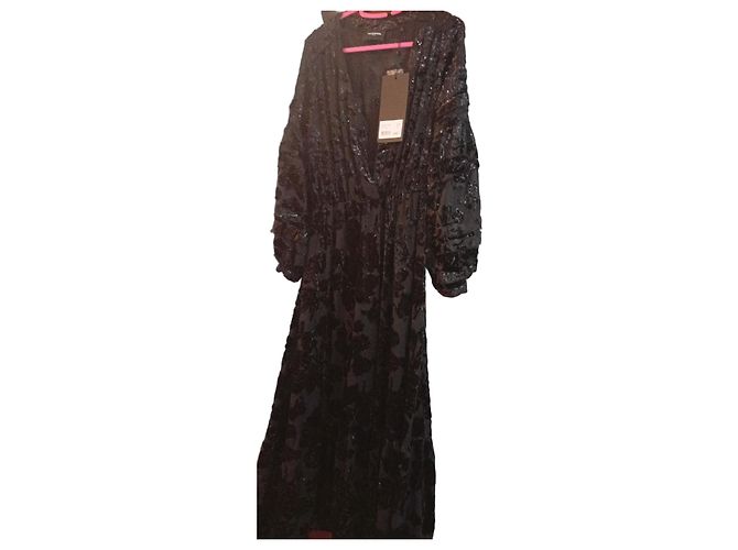 The Kooples Abito lungo nero con paillettes e velluto