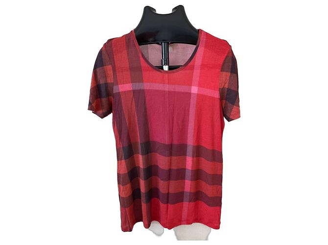 Camiseta Burberry Brit Check Pattern Roja Burdeos Marrón oscuro