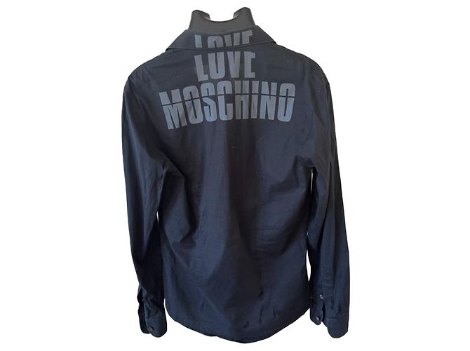Camicia in cotone nera Love Moschino con dettaglio logo Nero