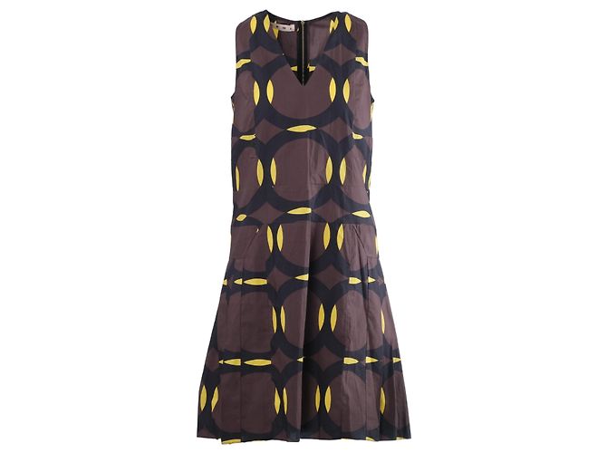 Vestido sin mangas Marni con estampado geométrico de círculos marrones y amarillos