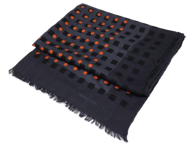 Hermès Sciarpa in cashmere e seta a pois Hermes Marrone Arancione