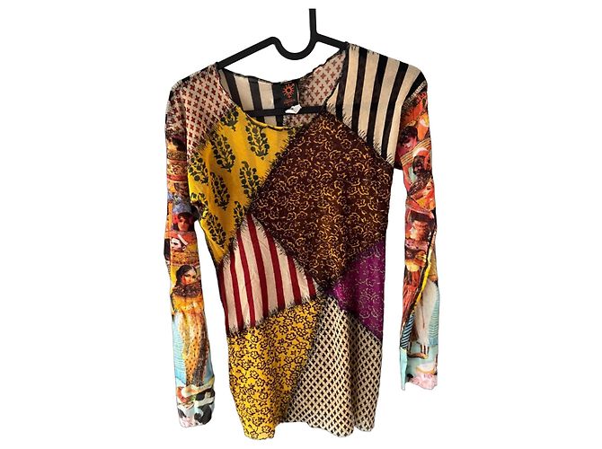 Top in mesh patchwork "Soleil" Jean Paul Gaultier Marrone Nero Bianco Rosso Multicolore Porpora Giallo