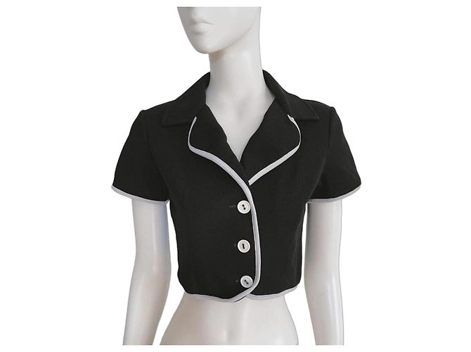 Byblos Camicia Crop Nera con Bordi Bianchi a Contrasto Nero Bianco