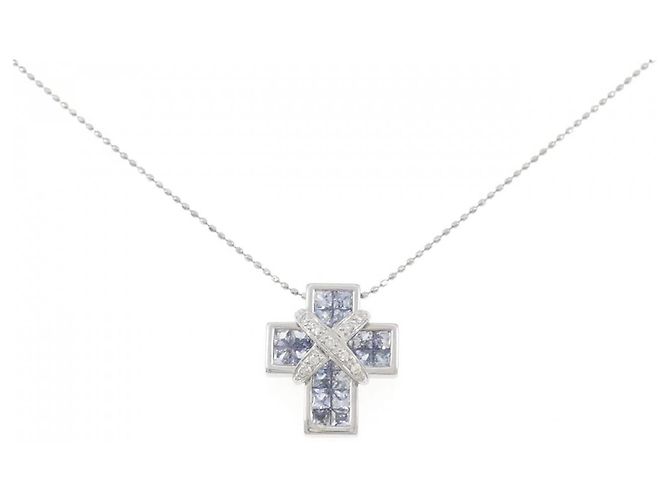 Autre Marque Au750 Weißgold-Halskette mit Saphir und Diamant Silber