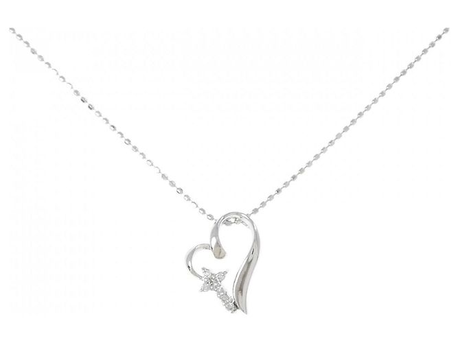 Autre Marque 10K Weißgold-Diamant-Halskette Silber
