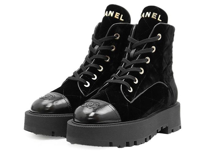 Classique Bottines Chanel Matelasse Velours Noir