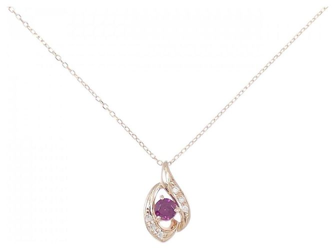 Autre Marque Colar de ouro rosa K10 com granada e diamante