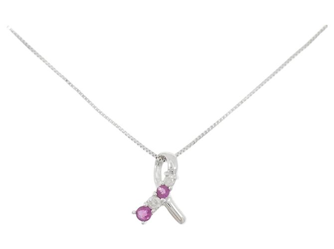 Autre Marque Collana con rubino e diamanti K14WG Argento