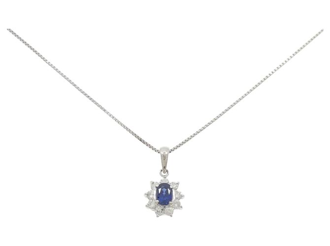 Autre Marque Saphir-Diamant-Halskette Pt850 Blau