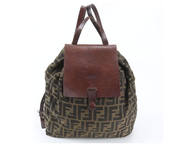 Fendi Zucca Leather Backpack, Rucksack, Shoulder Bag, Handbag, Brown, Women's