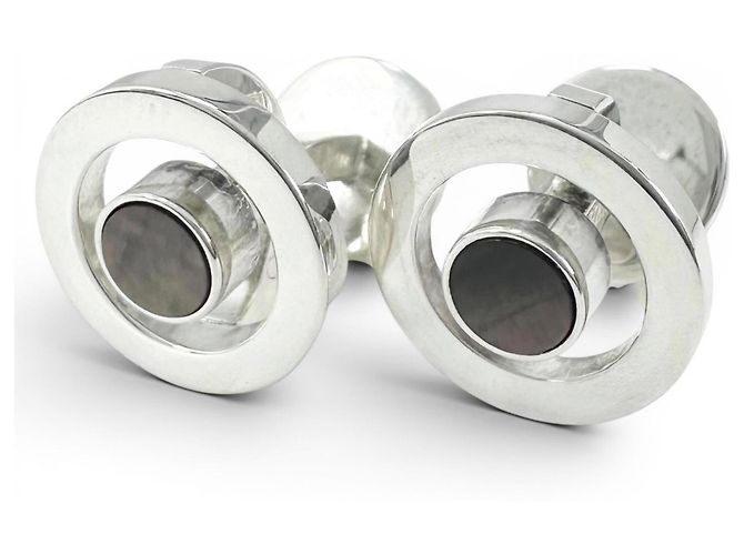 Hermès Abotoaduras HERMES Shell Round, Prata, Peso ., Masculino, com Caixa