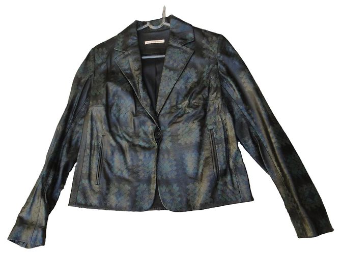 Floral embossed leather blazer Christopher Kane Black Blue Green