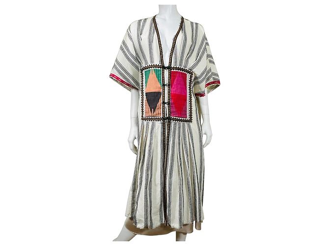 Autre Marque Devotion Twins besticktes gestreiftes Baumwollkleid Schwarz Weiß Mehrfarben