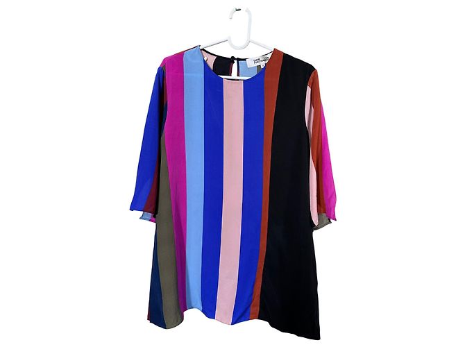 Diane Von Furstenberg Top de seda a rayas Castaño Negro Rosa Roja Azul Gris