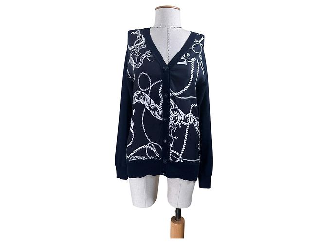 Escada Sport Cardigan dunkelblau mit nautischem Print Weiß