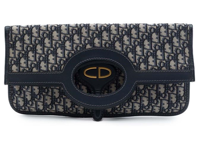 Dior Blue Oblique Canvas Fold Over Clutch Blau Marineblau