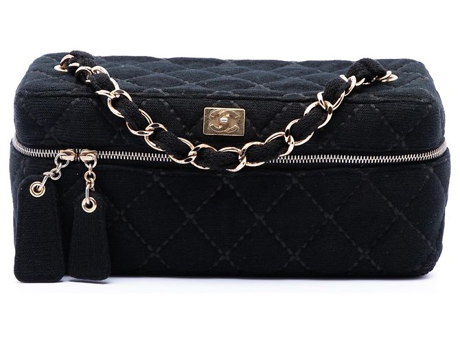 Bolsa de Vanity Chanel Black CC Quilted Jersey Wild Stitch Preto
