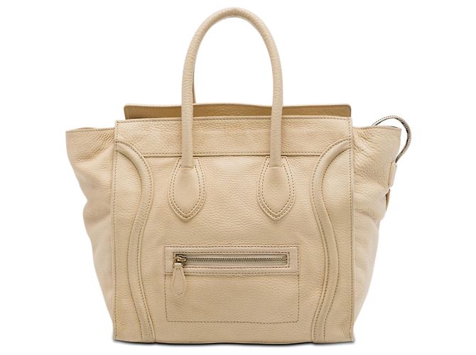 Céline Bolsa Tote Luggage em couro de bezerro granulado bege Mini Celine