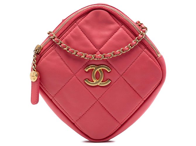 Chanel Pink CC gestepptes Lammleder Clutch mit Kette